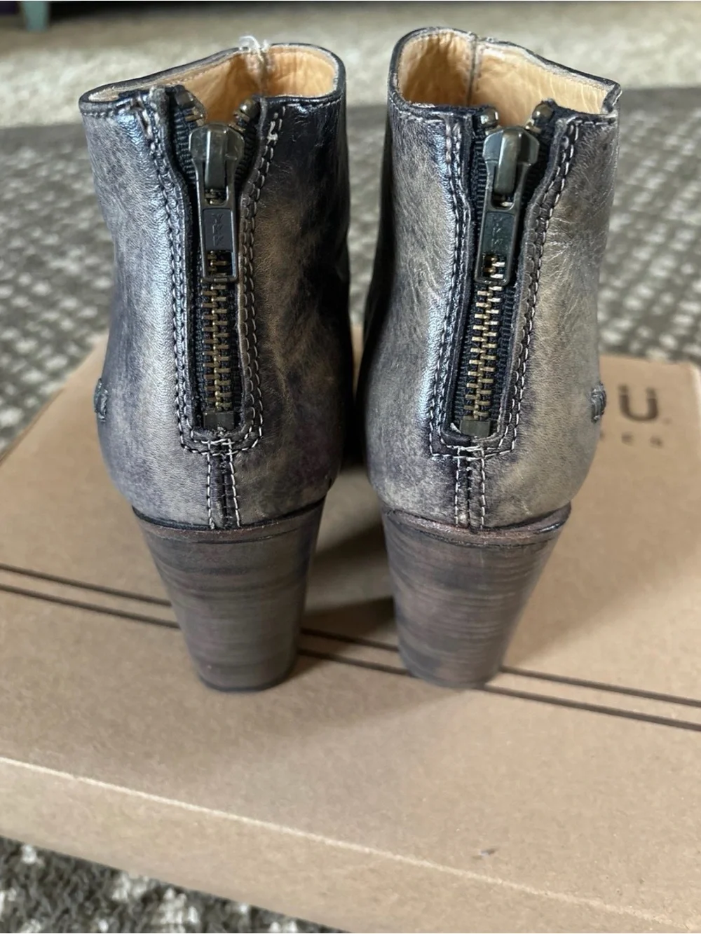 Bed Stu Driftwood Open-Toe Block Heel Booties 8.5